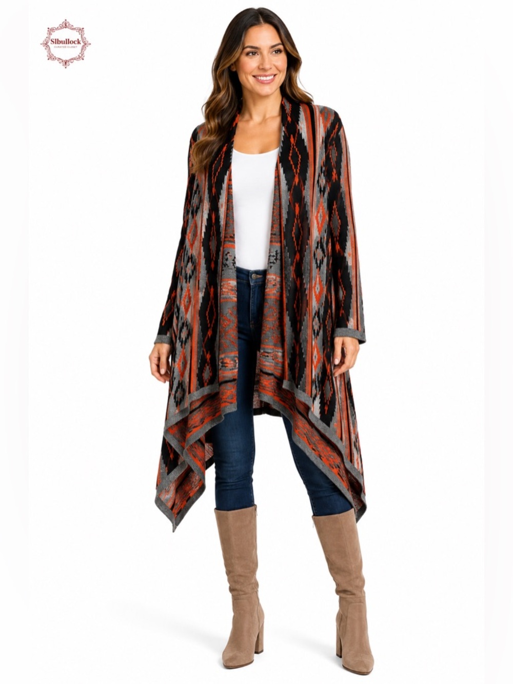 S31 Sisters One Size Southwestern Tribal Open Front Duster Cardigan EUC